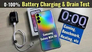 Samsung Galaxy M34 5G Battery Charging & Drain Test | Performance Review - Gaming, Benchmark