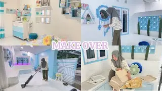 MAKEOVER DINDING RUMAH ESTETIK PAKAI CERMIN MACRAME | RUMAH BIRU MINIMALIS | BEBERES RUMAH