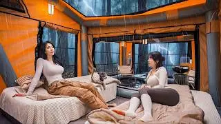 ☔️HEAVY RAIN CAMPING WITH MY SISTER IN A MASSIVE AIR TENT