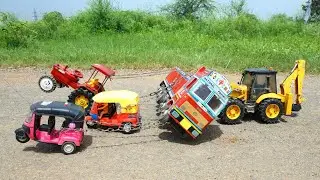 Tipper Truck Accident Pulling Out JCB 5CX And Auto Rickshaw | Mahindra Tractor | Cartoon | CS Toy