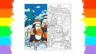 How to Color Penguins Celebrating Christmas 丨 Coloring Page 🎨🐧🎄