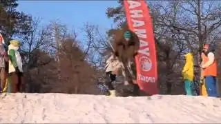 Dumb chick walks across ski lift