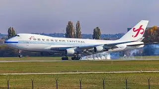 HEAVY LANDING | RARE Air Central Boeing 747-41BF CLOSE UP TAXIING at Budapest Airport