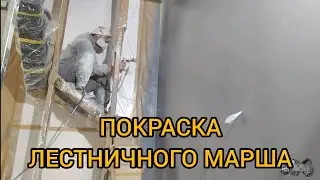 Безвоздушная покраска стен лестничного марша краской Sadolin Grund