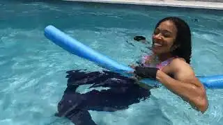 Natalie works out in and around the pool wearing Victoria’s Secret