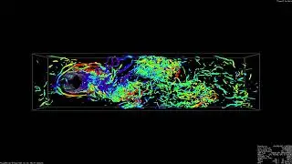 FluidX3D Simulation: Vorticity and Velocity Q-Criterion Iso-surface in Cylinder-Duct Flow
