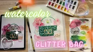 Shiny Designer Bag: Quick Watercolor Sketch with Relaxing Music, Easy Drawing Along with Me