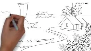 How to draw Landscape for beginners | beautiful nature simple drawing step by step | Boss Toy Art