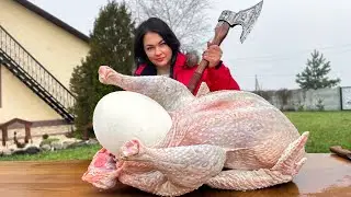Fat 15kg Turkey with an Ostrich egg inside?!🤯 Somehow I shoved it into the oven