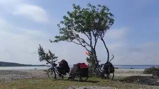 Веловыходные на острове Саарема (Эстония) с маленьким ребенком в велоприцепе (2 года).