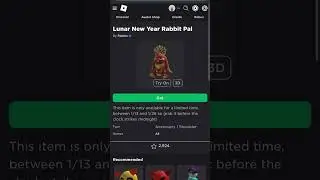 New Free Roblox Avatar Shop Item! Lunar New Year Rabbit Pal! #shorts