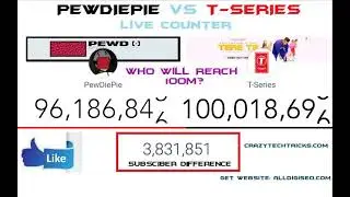 100 Million Subscribers T-SERIES LIVE SUB COUNT: Where is PewDiePie?