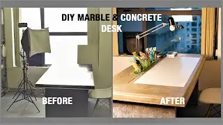DIY | MAKEOVER WORKING DESK WITH MARBLE & CEMENT [CONCRETE]