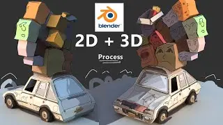 Blender 2D/3D Process - Texture Painting a Stylized Car with boxes
