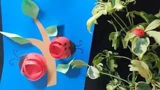 Аппликация из полосок.  Божья коровка