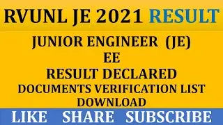 RVUNL JE Electrical Result IRSEB JE Electrical Result 2021 |RVUNL JE Electrical Cutoff |JE EE RESULT