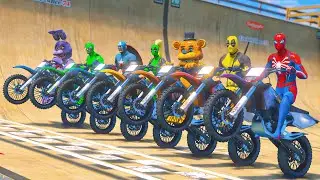 SUPERHERO Challenge (Spiderman, FNAF, Deadpool & Avenger Zombies) Motorbike Jumpover the Ocean #1038
