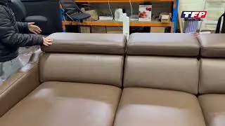 3 Seater Leather/Fabric Sofa with Adjustable Chaise, Headrest and Optional Bed Function - Tulipano