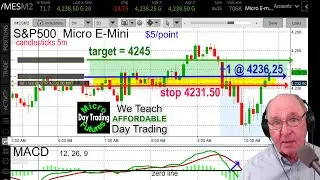 Day Trading Micro E-Mini Futures 1/10th sized Live Trades MACD and Candlesticks