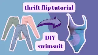 Tutorial for upcycling old gym leggings into a swimsuit! (with headband & hair tie tutorial)