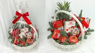 Christmas gift basket with sweets. DIY a gift for the New Year 2022 with your own hands
