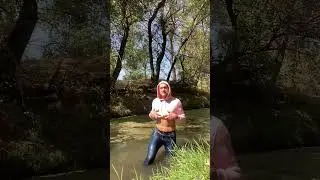 Blue spray on jeans and pink hoodie