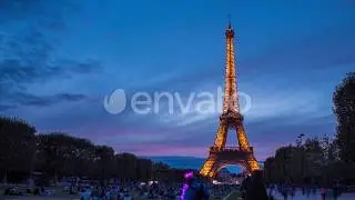 Eiffel Tower Sunset Time Lapse 4K Video Footage