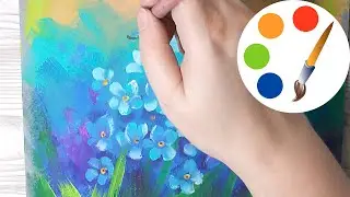 One Stroke, Paint forget-me-nots with a flat angle brush, flower painting