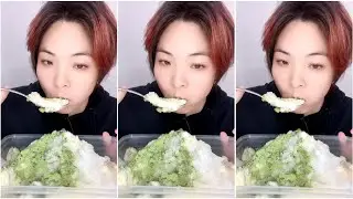 ASMR ICE EATING with MATCHA