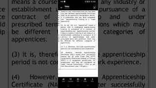 after ITI ; apprenticeship is count as work experience. for instructor recruitment.