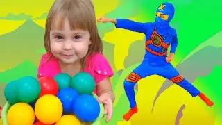 Lera plays with toys and meets the NINJA