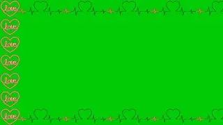 Animated Neon love heart rate border in green screen background