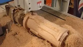 6090 CNC router machining a 4th (A) axis angel in oak