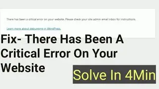 Fix   There Has Been A Critical Error On Your Website in 4 mins 2020 in Hindi