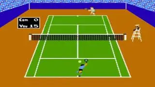 Tennis gameplay nes game 1990 (Mario as referee)