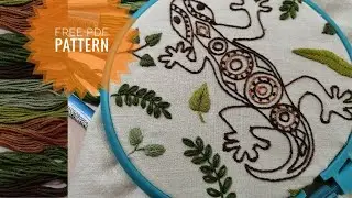 Stem stitch Embroidery for Beginners // salamander pattern