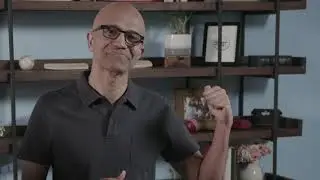 Satya Nadella presenting the qiio q200 Guardian at Microsoft Ignite 2020