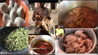 New Year’s Day in a typical Ghanaian home:slaughter and portion chicken +cook Banku and okra soup