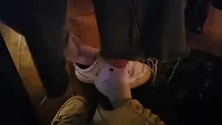 Candid shoeplay at restaurant Part 1, white socks and sneakers