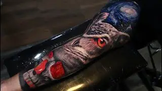 🔸INNER SLEEVE COMPLETED IN ONE DAY ✖️skull + owl + galaxy✖️🔸TIME LAPSE TATTOO🔸 (BY MR REYES INK)