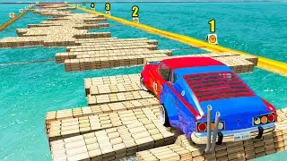 Сars Floating Wooden Bridge Test - Beamng drive