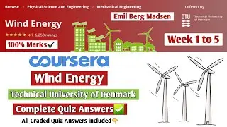 Wind Energy | Coursera | Technical University of Denmark | Week 1 to 5 | Complete Quiz Answers