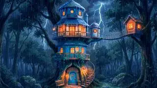 A Rainy Night in Our Forest Treehouse | Warm Fire & Coffee | Ghibli Style ASMR