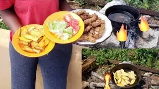 Outdoor cooking || Jamaican cripsy french fry chicken neck and sweet potato chips||