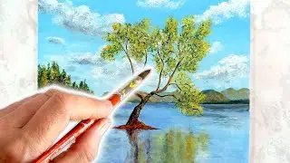 Как нарисовать дерево на озере.