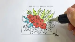 Instructions for coloring a picture of an orange bouquet of flowers