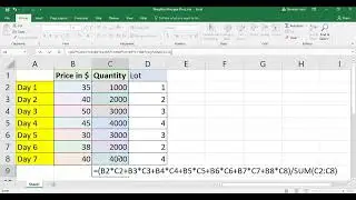 Excel:How to find Weighted Average in excel-Weighted Average of Price per Lot Quantity by SumProduct