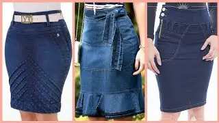simple and elegant knee length denim skirt design and outfit  ideas for girls and women