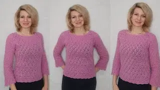 Джемпер регланом сверху крючком./ 