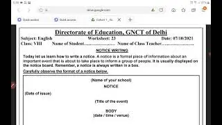 class-8/ English worksheet 23 /date 7 October 2021/ notice writing /class 8 /English worksheet-23